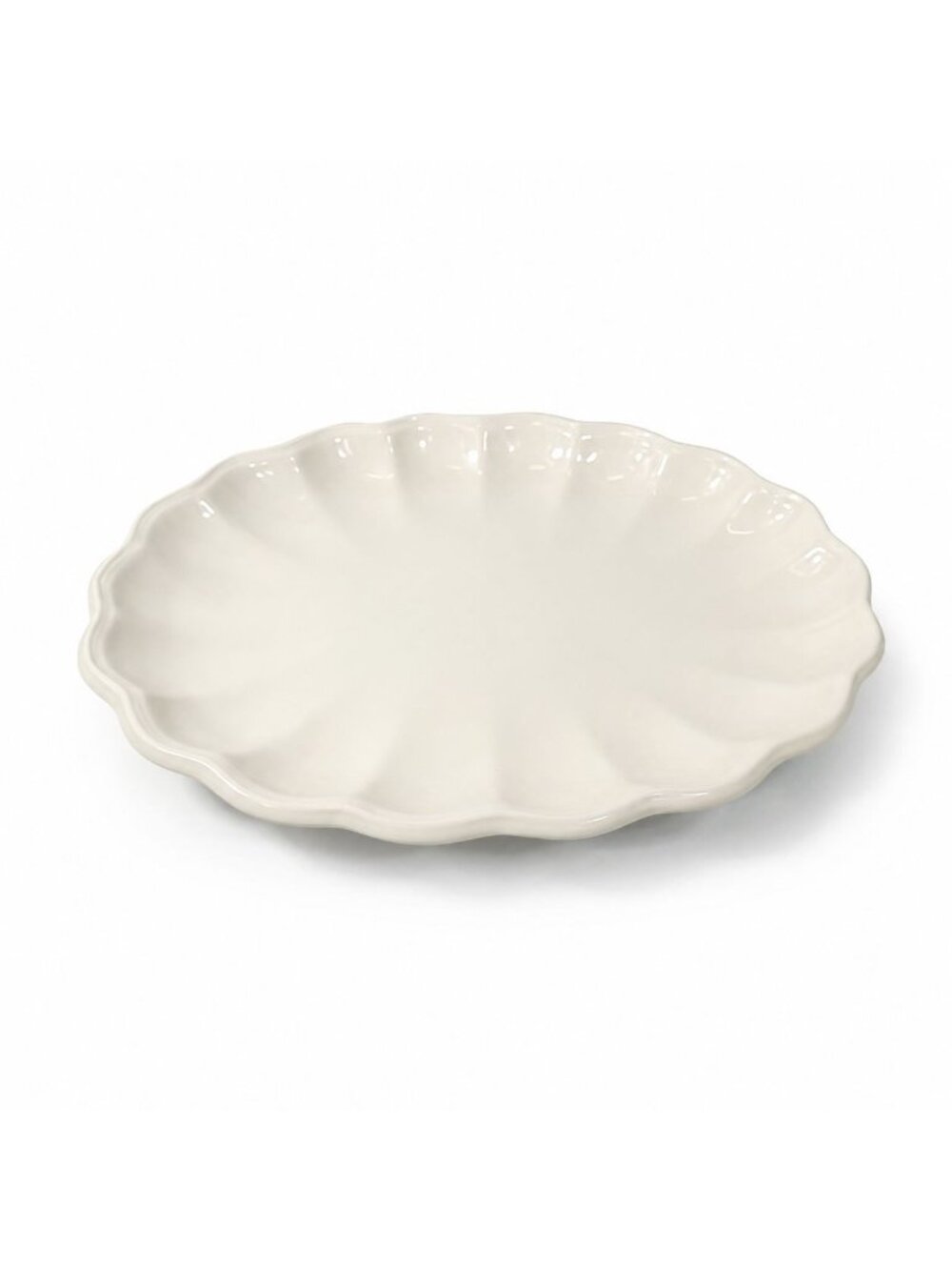 Large Ironstone Platter Scalloped Edge Pottery Bowl Unmarked Vintage Serving Pie